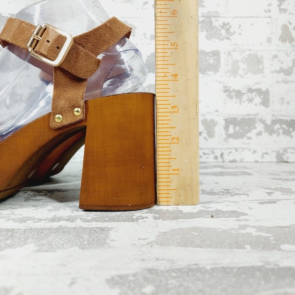 NEW Steve Madden Alabama Platform Brown Suede Wooden Studded Sandals F66 - Picture 2 of 11